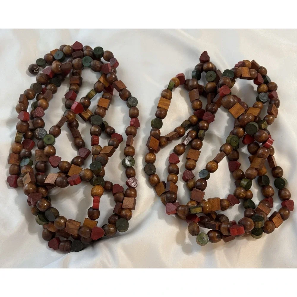 Vintage Wooden Heart Christmas Rustic Holiday Garland 16' Feet‎ Festive Country